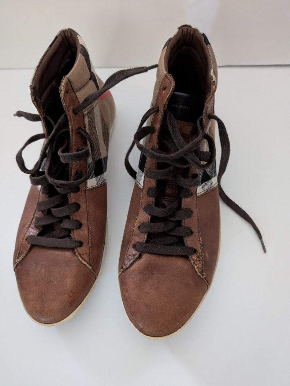 BURBERRY Men's Leather Check High Top Sneakers Shoes 9 US 42